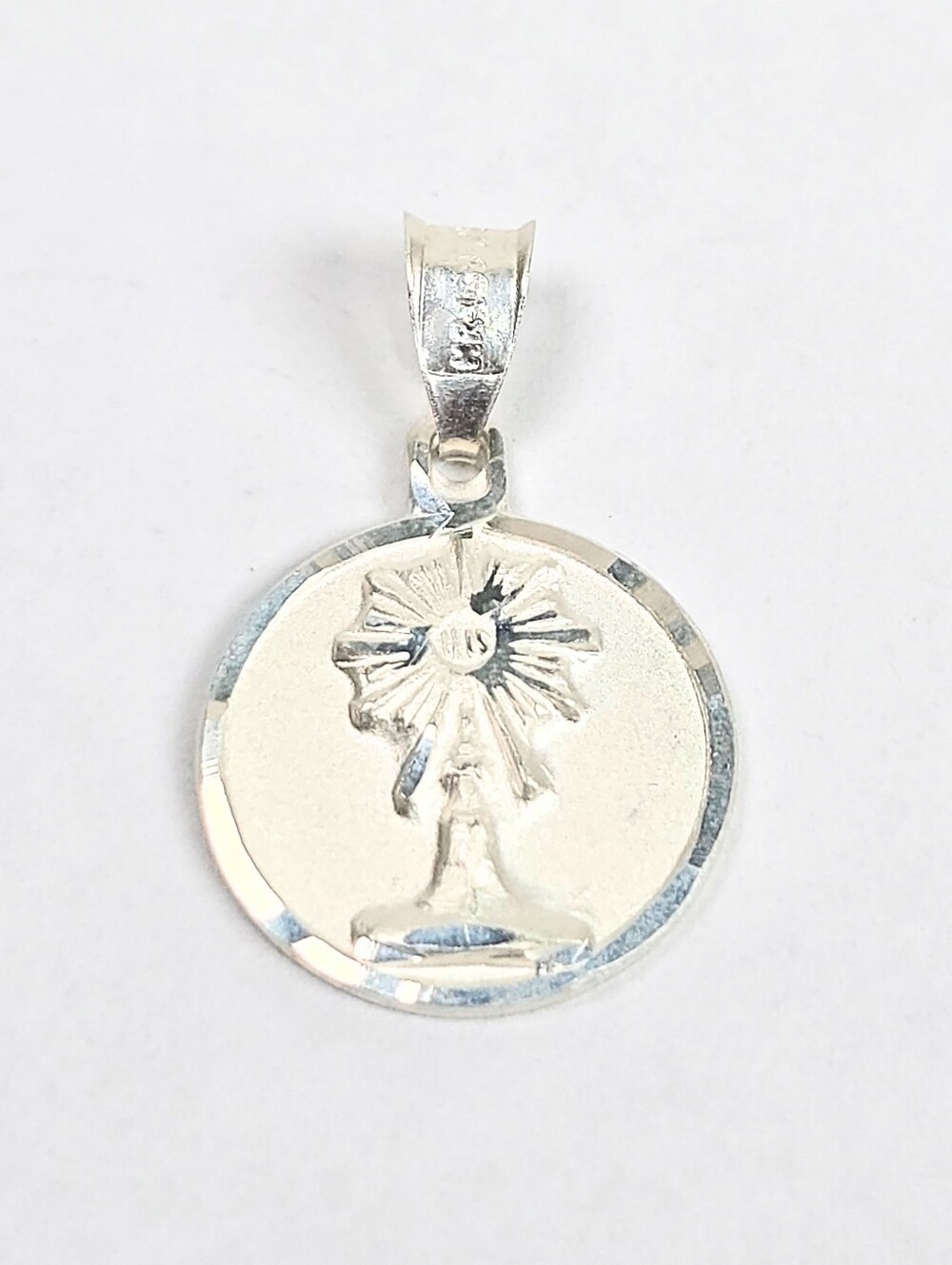 925 Sterling Silver Holy Eucharist Monstrance Medal Pendant Catholic Charm 25mm
